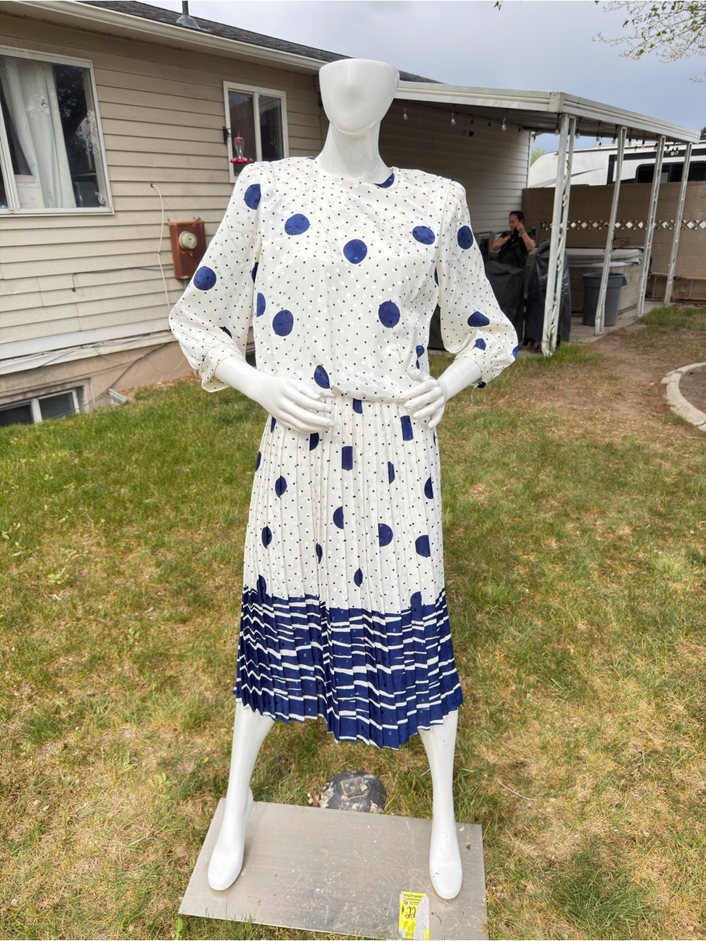 REO Originals White Polka Dot Blouse with Navy Accents